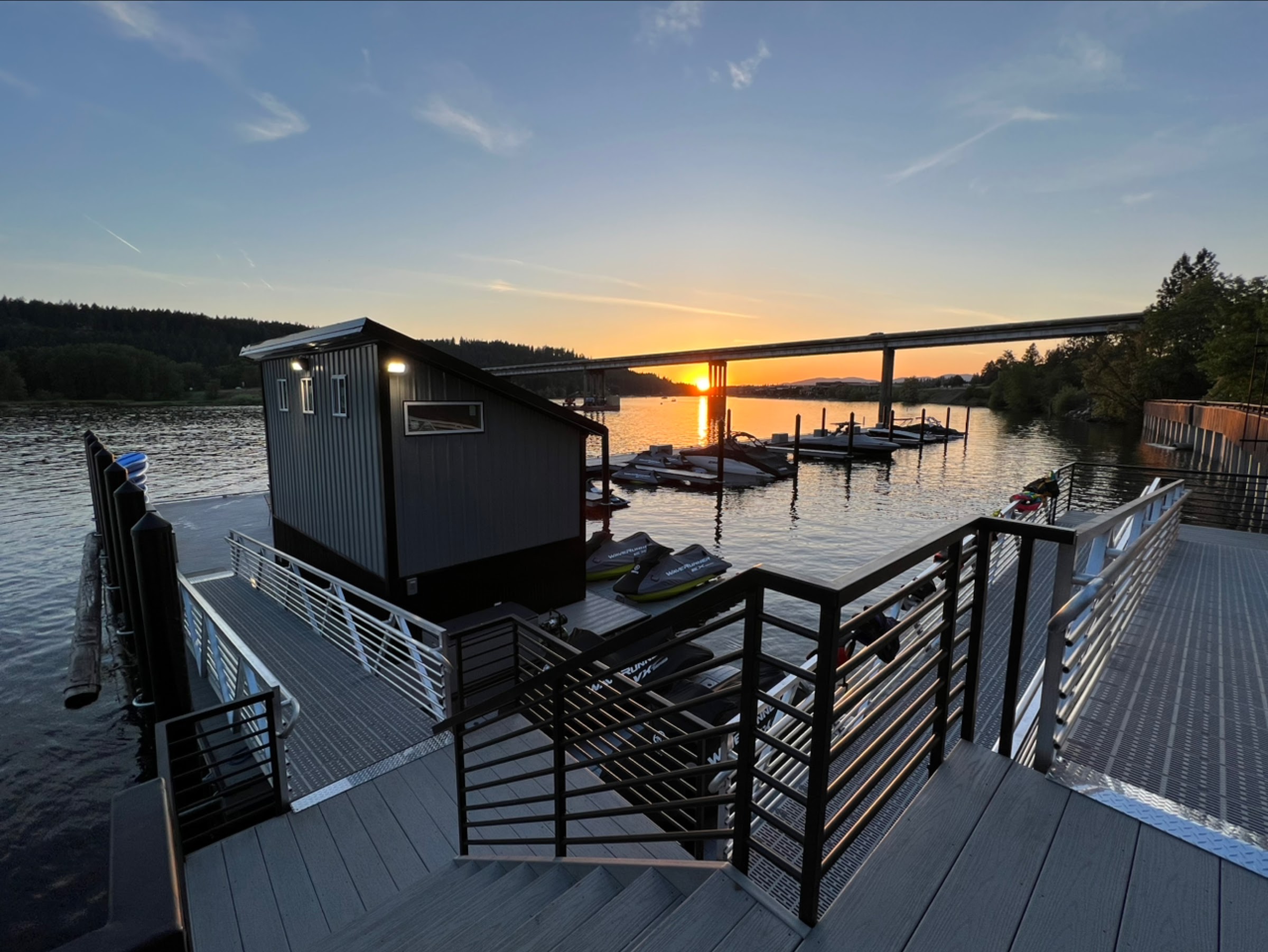 Waterfront dock at sunset