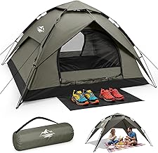 Camping Tent 2/3/4 Person Instant Pop Up Tents for Camping | 40s Easy Setup Tent with Rainfly, Double-Layer Waterproof &amp; Windproof Instant Tents with Welcome Mat for Camping &amp; Hiking