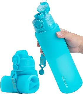 TakeToday Collapsible Water Bottles 32oz, Foldable Travel Water Bottle, BPA Free, Silicone Water Bottle Leakproof for Hiking, International Travel, Outdoors