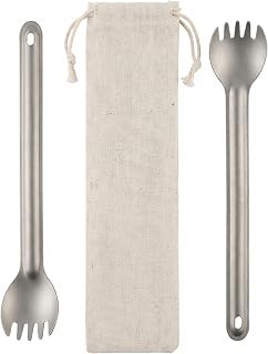 2-Pack Titanium Spork Set – Extra-Long Handle Camping Utensils, Ultralight &amp; Rust-Proof, with Carrying Pouch for Backpacking, Hiking, Freeze-Dried Meals &amp; Outdoor Adventures